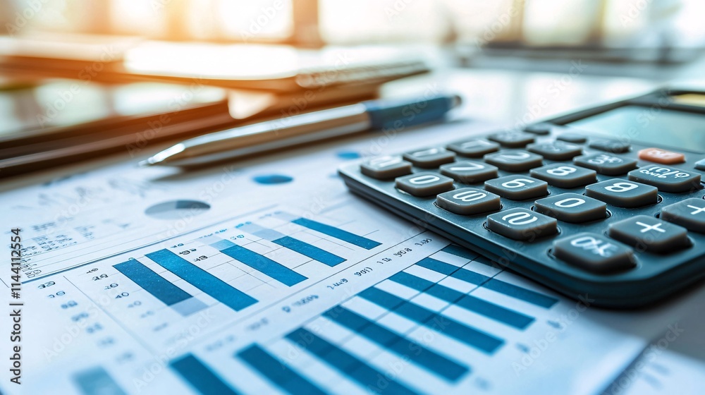 Aufkleber Home-based entrepreneur planning for EITC deductions while working on a side project Stock Photo with side copy space