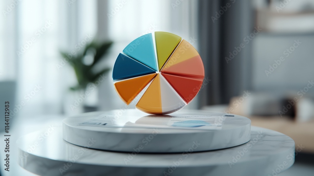 Aufkleber Pie chart displayed on a digital screen, representing business data analysis and reports in a modern office, vibrant financial design