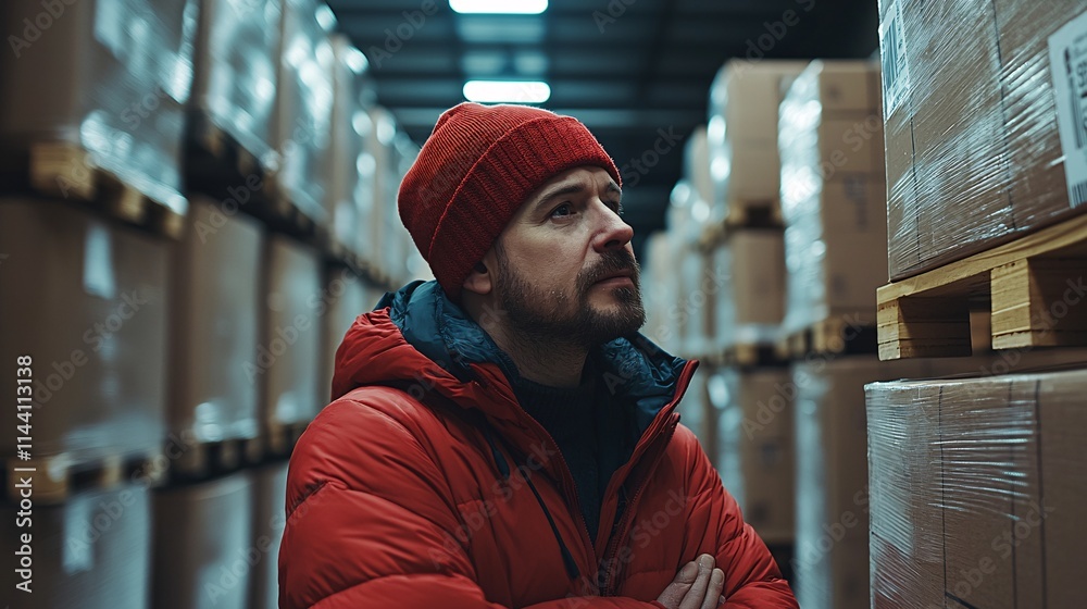 Poster warehouse packer working a side gig learning about eitc credits from a community guide stock photo w