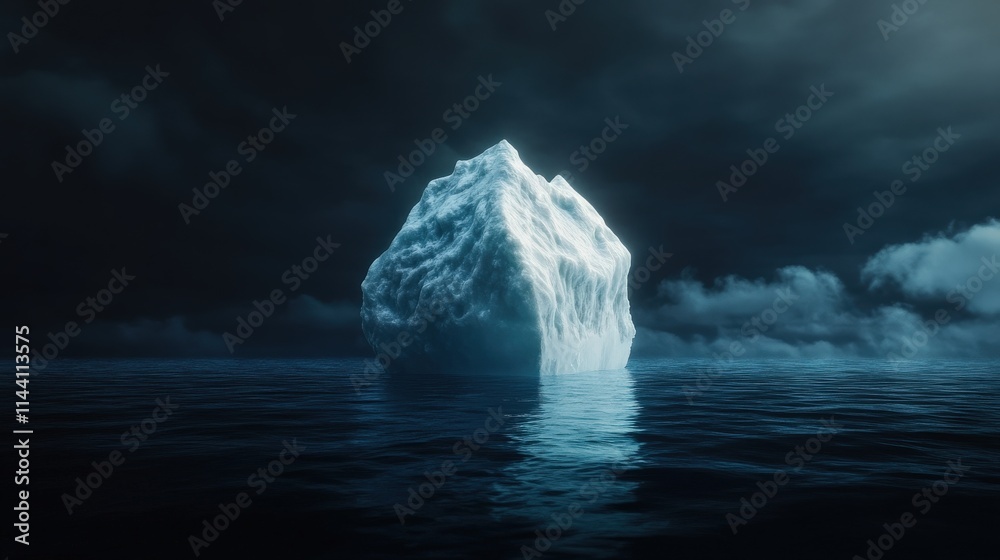 Poster Iceberg floating in the middle of a deep blue ocean, with only the tip visible above water, a symbolic concept of hidden challenges