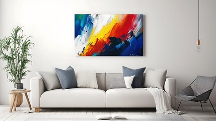 Vibrant Abstract Canvas Art in Modern Living Room Decor. AI Generated