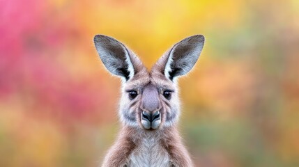 Fototapeta premium Close-up portrait of a red kangaroo against a blurred autumnal background.