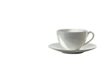 Obraz premium A Delicate Teacup with a Saucer on a White Background for Elegant Tea Time Settings and Fine Dining Decor.