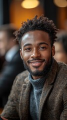 Smiling professional portrait in a vivid and dynamic atmosphere