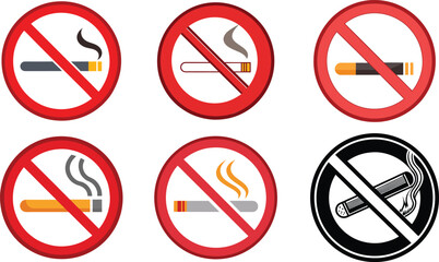 Set of No Smoking Sign Vector Silhouette Simple Design for Health Awareness