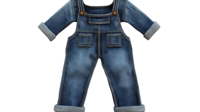 Denim overalls styled for children featuring a classic design and rolled cuffs suitable for casual wear.