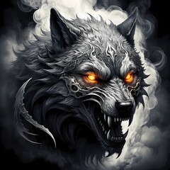 Black and White Gothic Wolf Art