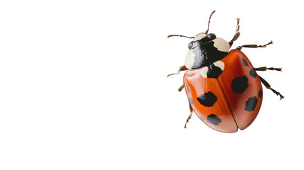 A Detailed Close-Up of a Ladybug with Distinct Black Spots on a White Background, Perfect for Nature-Themed Designs and Educational Materials.
