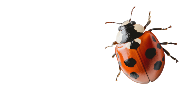 A Detailed Close-Up of a Ladybug with Distinct Black Spots on a White Background, Perfect for Nature-Themed Designs and Educational Materials.