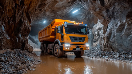 Industrial truck in mine deep under the Earth's surface