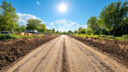 Clear Dirt Road Under Bright Blue Sky