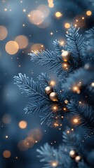 Fototapeta premium Christmas garland with bokeh lights on soft blue background
