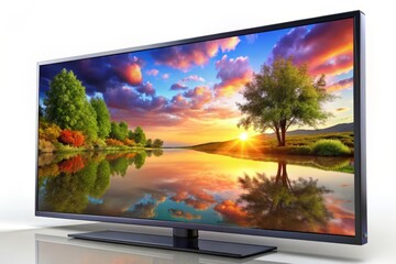 Fototapeta premium 3D Render Wide-Angle TV: Realistic Television Screen Mockup, High-Resolution Display