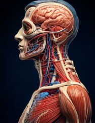 A close up of a human body with the head and neck showing
