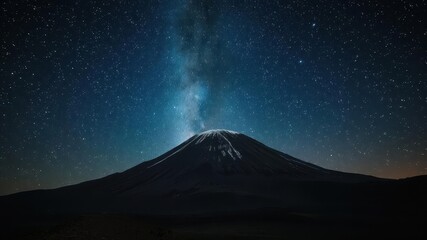 El Teide volcano dominates a night sky brimming with stars, captured in a long exposure, night photography, celestial, astro