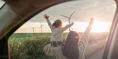 Wind Energy and Innovative Technology for Future Energy Sustainability. Turbine, Clean, child, mother, Energy, Ecology, Wind Farm, Environment, Eco