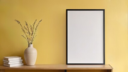 Mockup poster frame closed in a yellow room