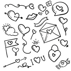 Valentine Love Themed Hand Drawn Doodles Sketch Collection