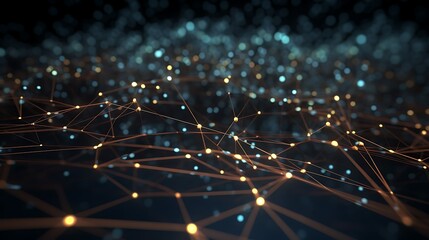 Fototapeta premium Abstract network connection. Glowing nodes and lines forming a complex web, representing digital technology, communication, and global network.