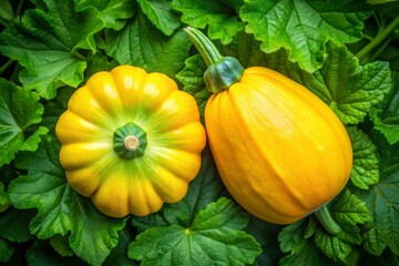 Aerial View of Two Yellow Squash on Green Background - High-Resolution Stock Photo