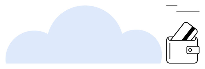 Light blue cloud with a wallet containing credit cards emphasizes secure cloud-based digital transactions. Ideal for cybersecurity, fintech, digital payments, online shopping, financial management