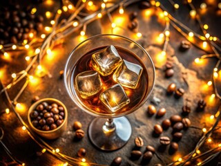 Obraz premium Elegant aerial drone shot: a vintage coffee martini, exquisitely composed.