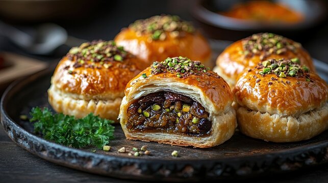 Maamoul dates pistachio traditional Middle Eastern pastry showcasing its delicious filling festive appeal perfect food photography holiday dessert imagery cultural events