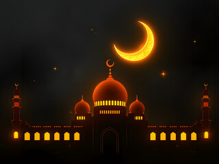 ramadhan Illuminated Islamic mosque at night in India with a majestic dome and historical architecture