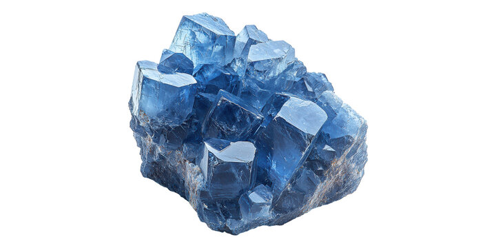 Blue calcite mineral specimen isolated on transparent background