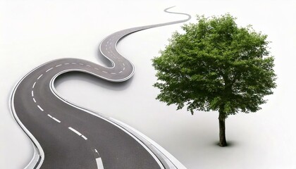 A tree with the road on a white background. Environment and nature concept. graphic resource. 