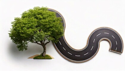 A tree with the road on a white background. Environment and nature concept. graphic resource. 