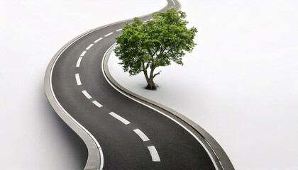 A tree with the road on a white background. Environment and nature concept. graphic resource. 