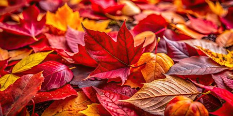 Fototapeta premium Radiant red autumn leaves ablaze in a captivating nature photography collage.