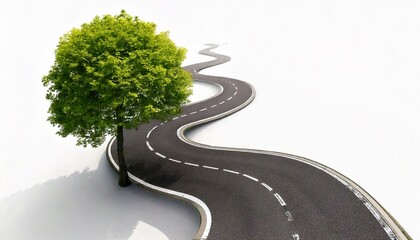 A tree with the road on a white background. Environment and nature concept. graphic resource. 