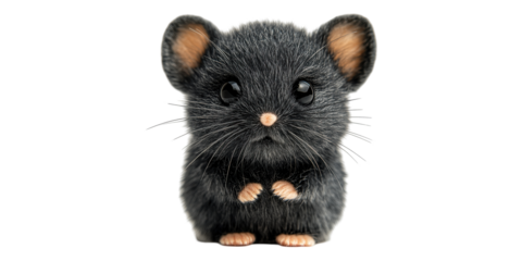 Adorable fuzzy mouse with big eyes isolated on transparent background