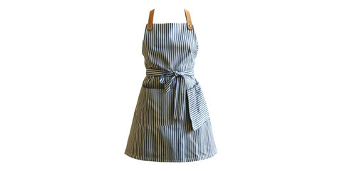 Blue and white striped apron with tie and pockets isolated on transparent background