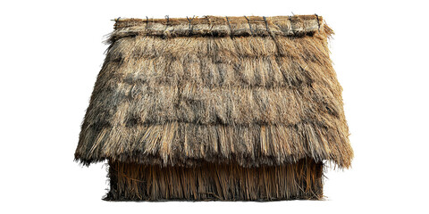 Rustic straw hut with thatched roof isolated on transparent background
