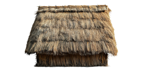 Rustic straw hut with thatched roof isolated on transparent background