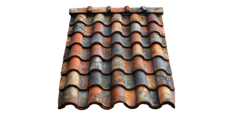 Clay roof tiles arranged in a zigzag pattern isolated on transparent background
