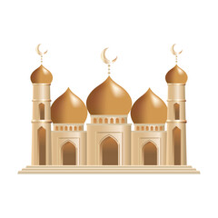 Realistic Mosque isolated on white background. Islamic architecture landmarks mosque minarets domes
