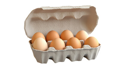 Fresh brown eggs neatly arranged in an open cardboard carton on a clean surface for cooking or baking use.