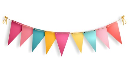 Birthday banner with hanging colorful flags on white background