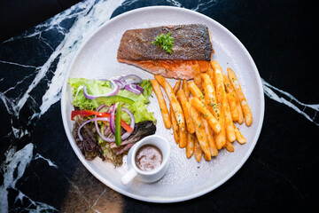 Salmon and fries