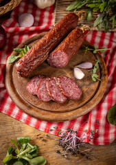 Delicious salami is sliced