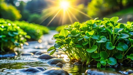 Fototapeta premium Brunnenkresse Watercress: Generative AI Medium Shot Photography - Aquatic Plant Images