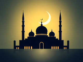 silhouette of mosque in night