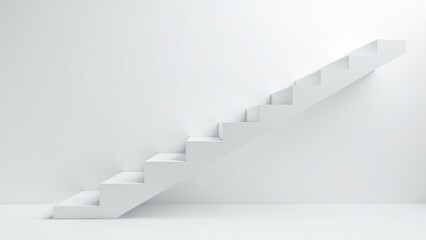 Modern white staircase design, minimalist background with ascending steps, elegant contemporary architecture, business growth concept