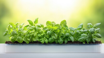 Fototapeta premium Fresh Green Basil Plants in Bright Natural Light
