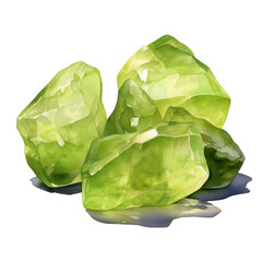 Fototapeta premium Green Peridot Gem Stone isolated on a transparent background, Watercolor Illustration of a green peridot gemstone, Transparent PNG