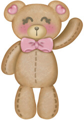 Teddy bear character cute baby girl, Hand drawn pastel color for baby newborn childish greeting cards or invitations. Colorful drawing.